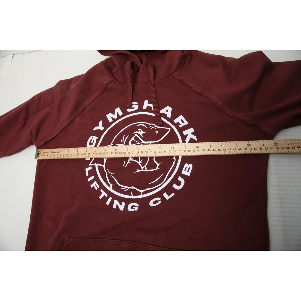 Gymshark Legacy Hoodie Mens M Cherry Brown Lifting Club Shark Graphic Fleece - Picture 8 of 12